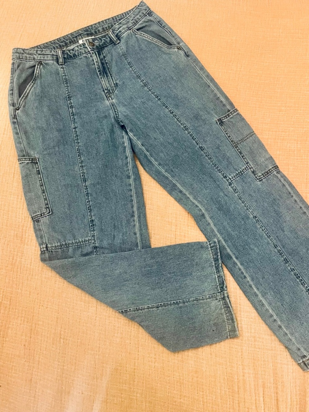 Future Collective Light Blue Cargo Retro Skater Style Straight Leg Pants Sz 8